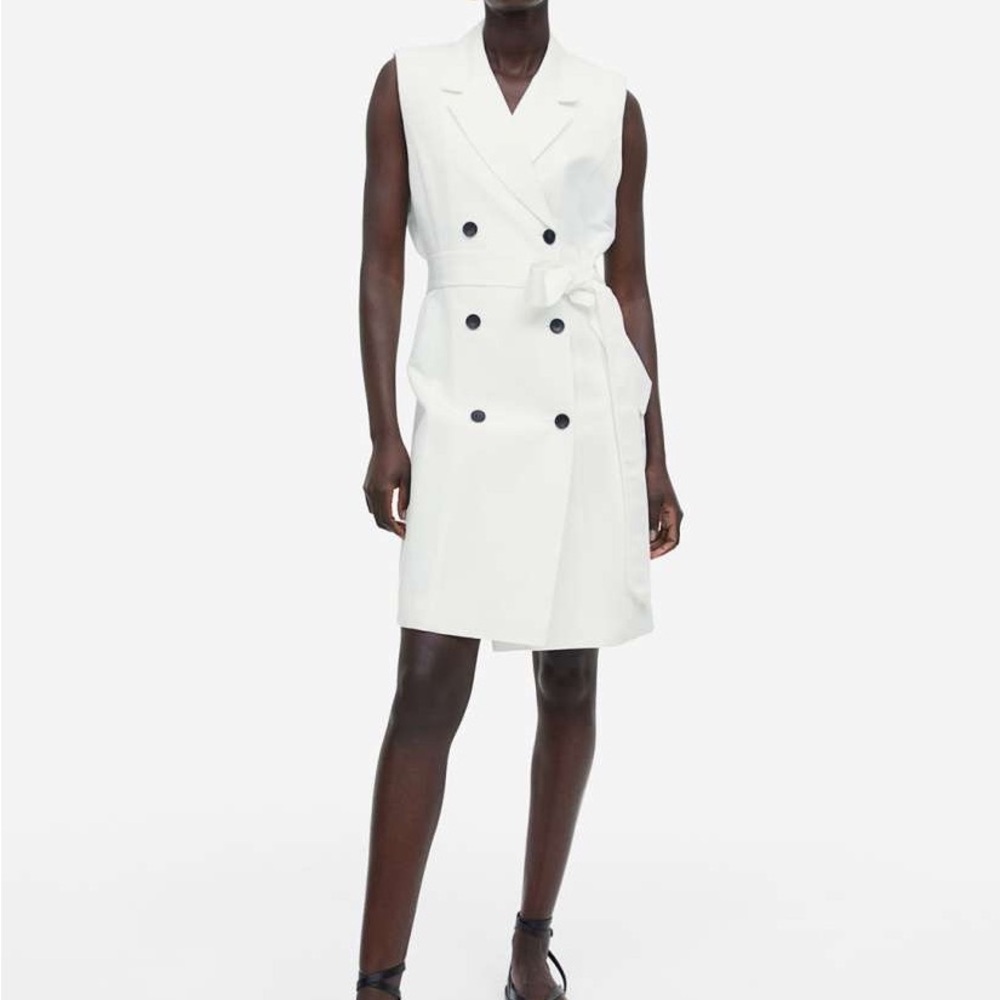 H&M Linen Blend White Sleeveless Dress